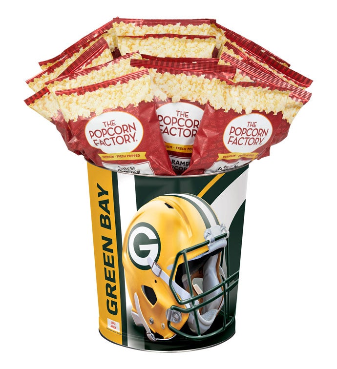 Green Bay Packers Popcorn Tin with 15 Bags of Popcorn